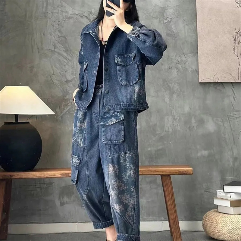 Winter Clothing Pk - 2025 الخريف الدنيم سترة الدعاوى منقوشة