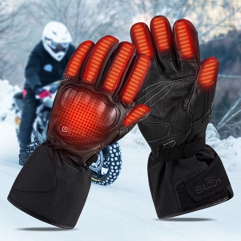 Heated Gloves Electric - قفازات دراجات نارية جلدية مدفأة كهربائيًا،